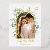 Greenery waterverf eucalyptus met fotofolie folie uitnodiging briefkaart