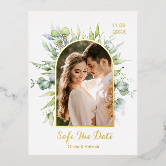 Greenery waterverf eucalyptus met fotofolie folie uitnodiging briefkaart (Voorkant)