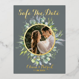 Greenery waterverf eucalyptus met fotofolie in folie uitnodiging briefkaart