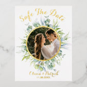 Greenery waterverf eucalyptus met fotofolie in folie uitnodiging briefkaart (Voorkant)