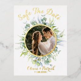 Greenery waterverf eucalyptus met fotofolie in folie uitnodiging briefkaart