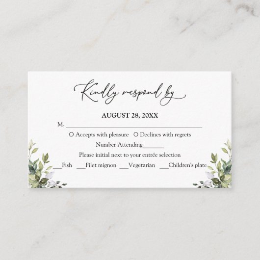 Greenery Waterverf Eucalyptus RSVP respons Informatiekaartje (Voorkant)