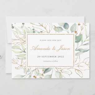 Greenery Waterverf Eucalyptus Rustic Gold Foliage Save The Date