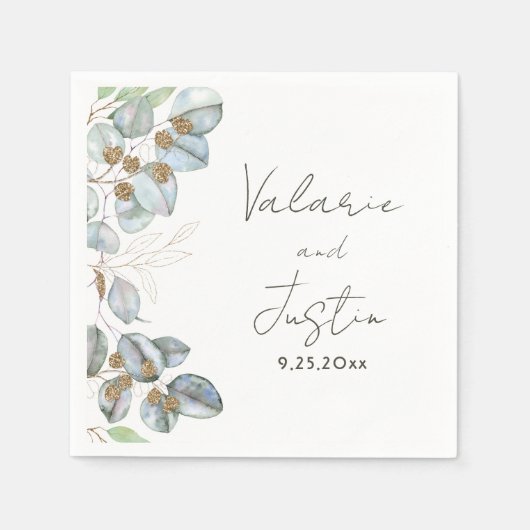 Greenery Waterverf Eucalyptus Wedding Napkins Servet (Voorkant)