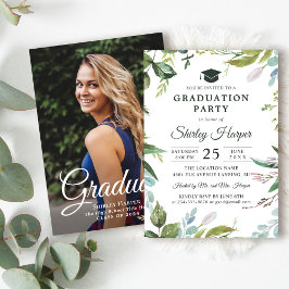 Greenery Waterverf Floral Foto Graduation Party Kaart