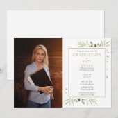 Greenery Waterverf Floral Graduation Party Foto Kaart (Voorkant / Achterkant)