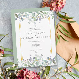 Greenery Waterverf Floral Sage Lila Wedding Kaart