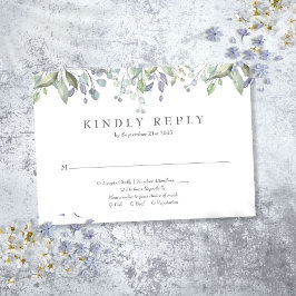Greenery Waterverf Floral Sage Lila Wedding RSVP Kaartje