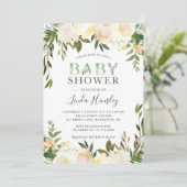 Greenery Waterverf Floral Typography Baby shower Kaart (Staand voorkant)