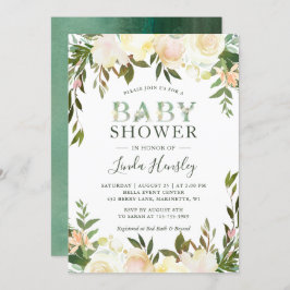 Greenery Waterverf Floral Typography Baby shower Kaart