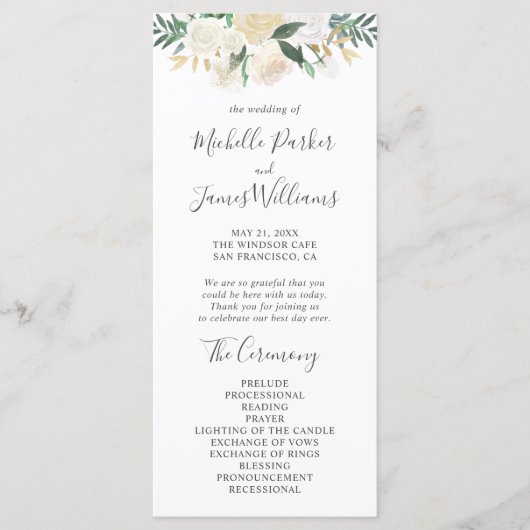 Greenery Waterverf Floral Wedding Programme Programmakaart (Voorkant)