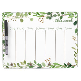 Greenery Waterverf Floral Weekagenda Whiteboard Met Sleutelhanger
