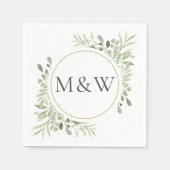 Greenery Waterverf Foliage Monogram Initialen Servet (Voorkant)