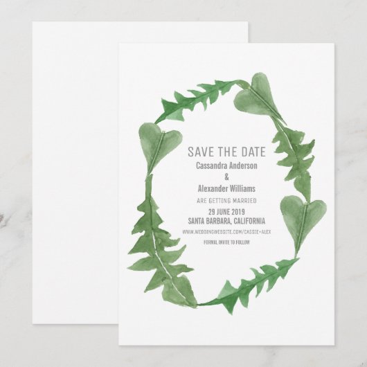 Greenery Waterverf Foliage Save the Date Invite Kaart (Voorkant / Achterkant)