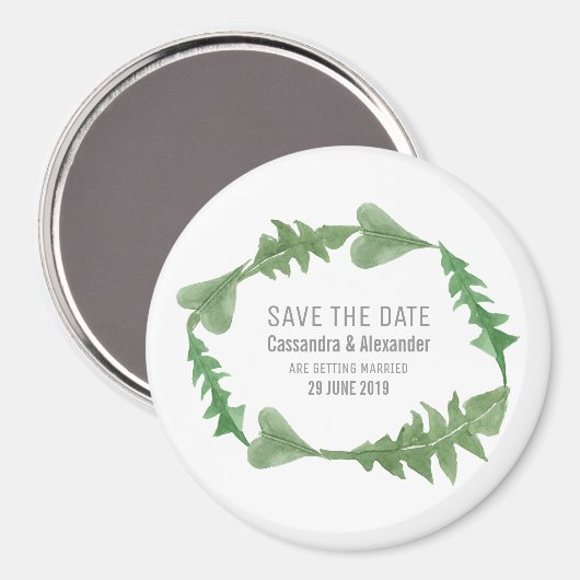 Greenery Waterverf Foliage Save the Date Magneet (Voorkant / Achterkant)