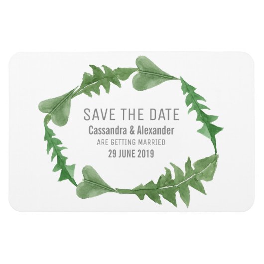 Greenery Waterverf Foliage Save the Date Magneet (Horizontaal)