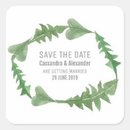 Greenery Waterverf Foliage Save the Date Vierkante Sticker