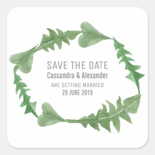 Greenery Waterverf Foliage Save the Date Vierkante Sticker