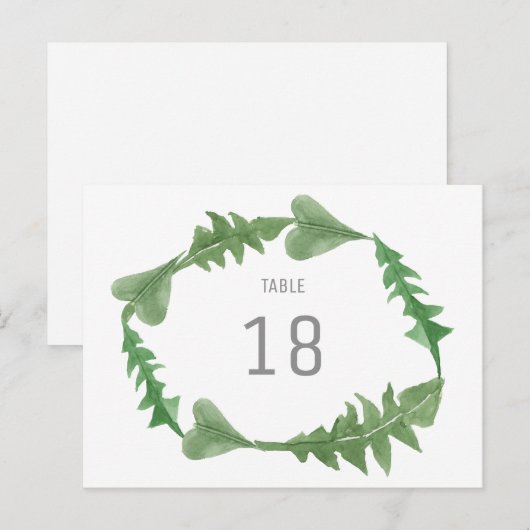 Greenery Waterverf Foliage Table Number Briefkaart (Voorkant / Achterkant)