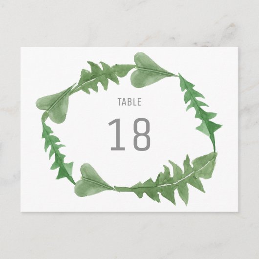 Greenery Waterverf Foliage Table Number Briefkaart (Voorkant)