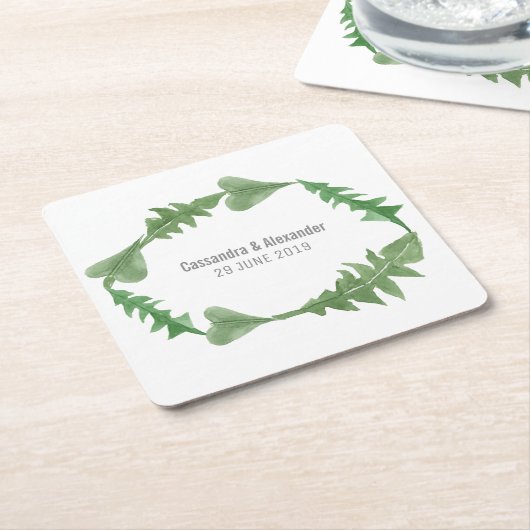 Greenery Waterverf Foliage Wedding Kartonnen Onderzetters (Schuin)