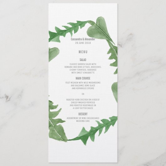 Greenery Waterverf Foliage Wedding Menu (Voorkant)