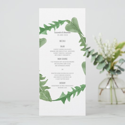 Greenery Waterverf Foliage Wedding Menu (Staand voorkant)