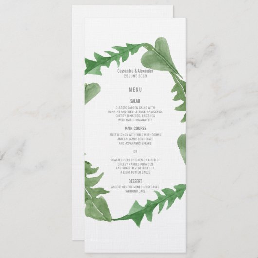 Greenery Waterverf Foliage Wedding Menu (Voorkant / Achterkant)