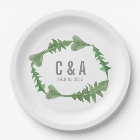 Greenery Waterverf Foliage Wedding Papieren Bordje (Voorkant)