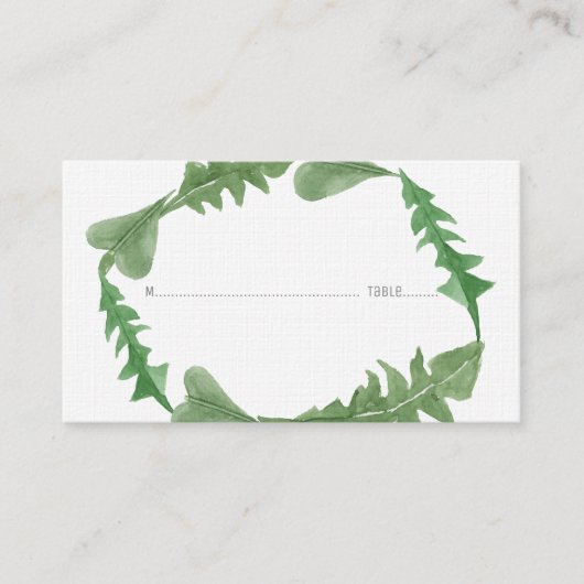 Greenery Waterverf Foliage Wedding Place Cards Plaatskaartje (Voorkant)