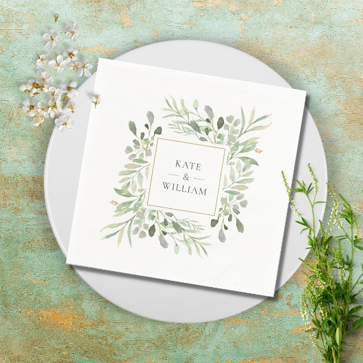 Greenery Waterverf Foliage Wedding Servet