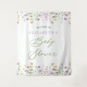 Greenery Waterverf Geel Roze Welkomstteken Wandkleed (Voorkant)