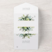 Greenery Waterverf Gold Hexagon Wedding All In One Uitnodiging (Buitenkant)