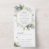 Greenery Waterverf Gold Hexagon Wedding All In One Uitnodiging (Binnen)