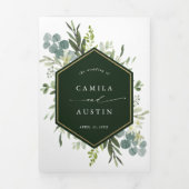 Greenery Waterverf Gold Hexagon Wedding Foto Drieluik Uitnodiging (Cover)