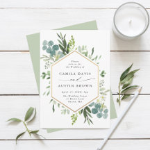 Greenery Waterverf Gold Hexagon Wedding