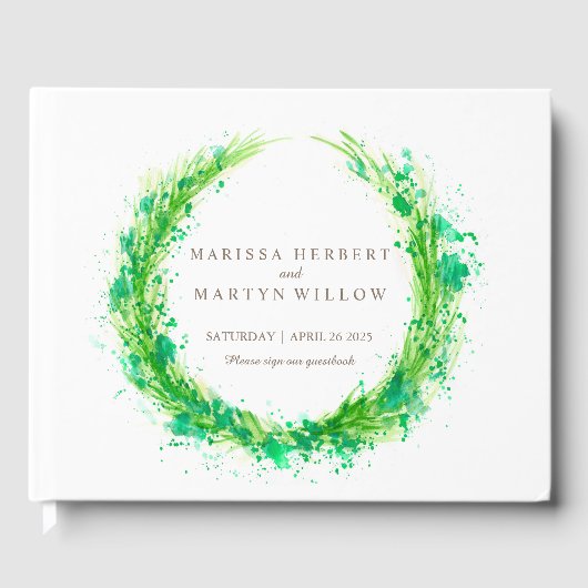 Greenery waterverf gras bruiloft guestbook gastenboek (Voorkant)