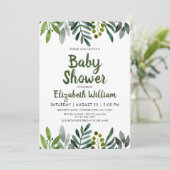 Greenery Waterverf laat botanisch Baby shower over Kaart (Staand voorkant)