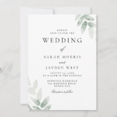 Greenery Waterverf laat elegante bruiloft achter Kaart (Voorkant)