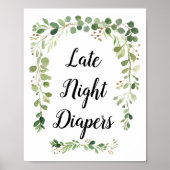 Greenery Waterverf Late Night Diapers Sign Poster (Voorkant)