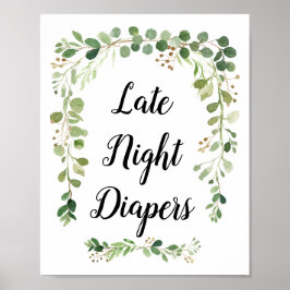 Greenery Waterverf Late Night Diapers Sign Poster