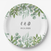 Greenery Waterverf Leaf Wedding Paper Borden Papieren Bordje (Voorkant)
