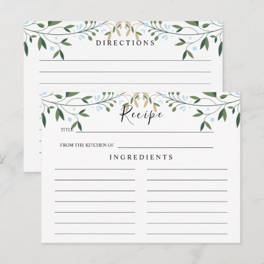 Greenery Waterverf, Leaf Wedding Recipe Card Briefkaart (Voorkant / Achterkant)