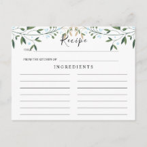 Greenery Waterverf, Leaf Wedding Recipe Card