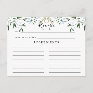 Greenery Waterverf, Leaf Wedding Recipe Card Briefkaart