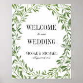 Greenery Waterverf Leaf Wreath Wedding Welcome Poster (Voorkant)