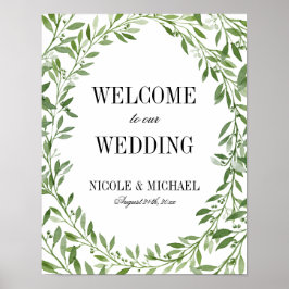 Greenery Waterverf Leaf Wreath Wedding Welcome Poster