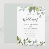Greenery Waterverf Leaves Wedding Invitation Kaart (Voorkant / Achterkant)