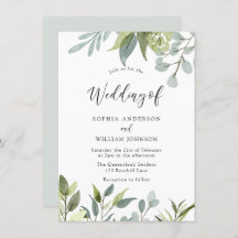 Greenery Waterverf Leaves Wedding Invitation