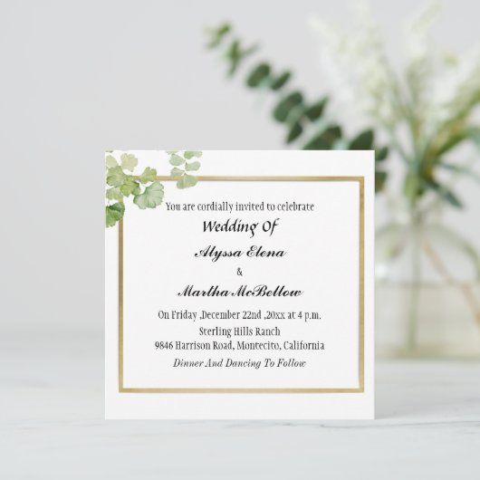  Greenery Waterverf Lesbian Wedding Kaart (Staand voorkant)